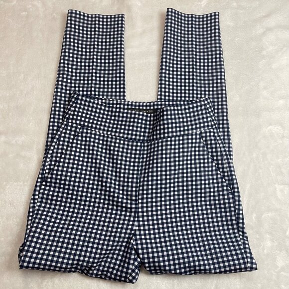 Zara Woman Gingham High Waisted Ankle Pants Size 4 Pockets Trousers Navy White - Picture 4 of 10